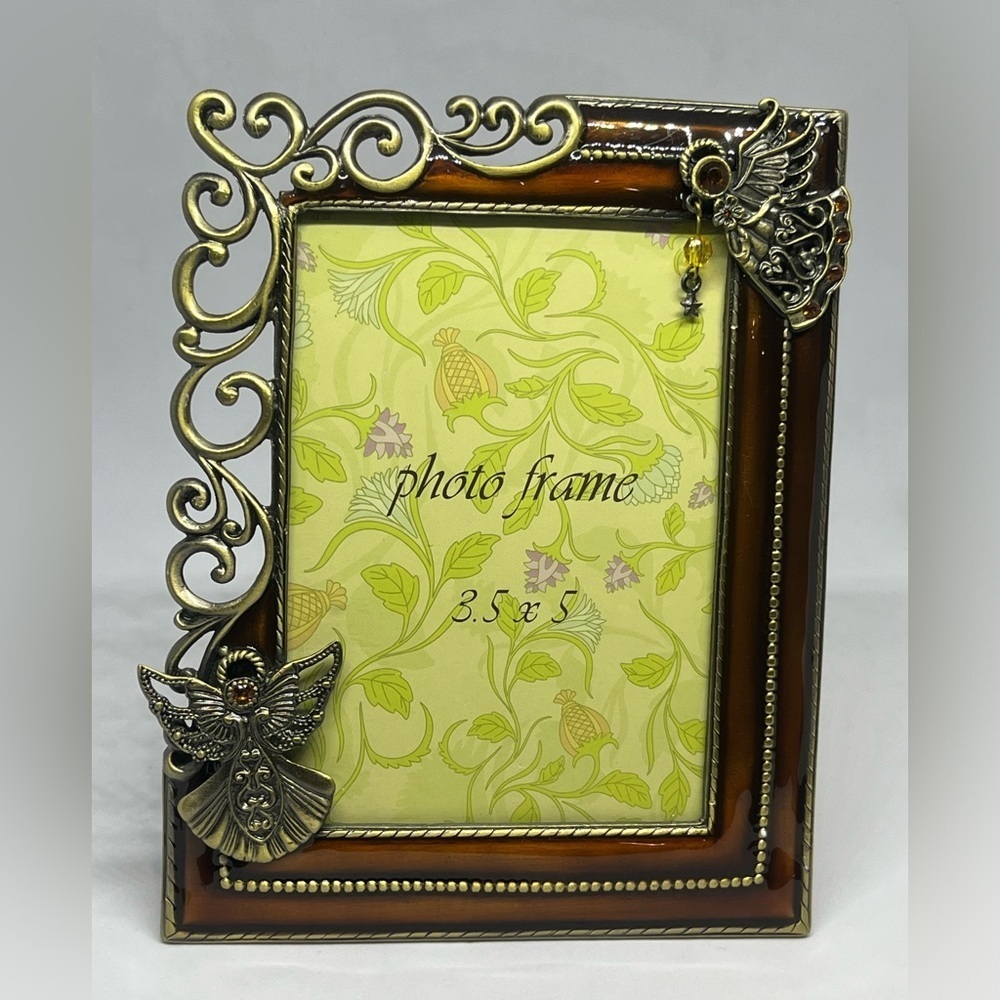 Ornate Brown and Gold Photo Frame with Angel Accents